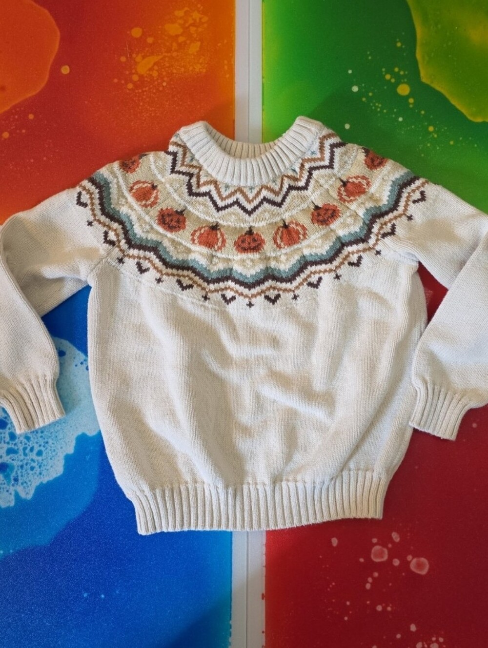 Little Co. Lauren Conrad 4t Pumpkin Halloween Cream Fair Isle Yoke Sweater